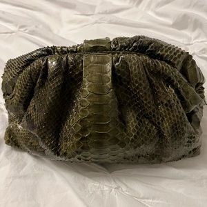 Olive army green snake embossed clutch